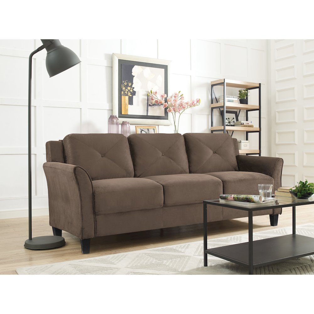 Hartford Loveseat Rolled Arms Brown