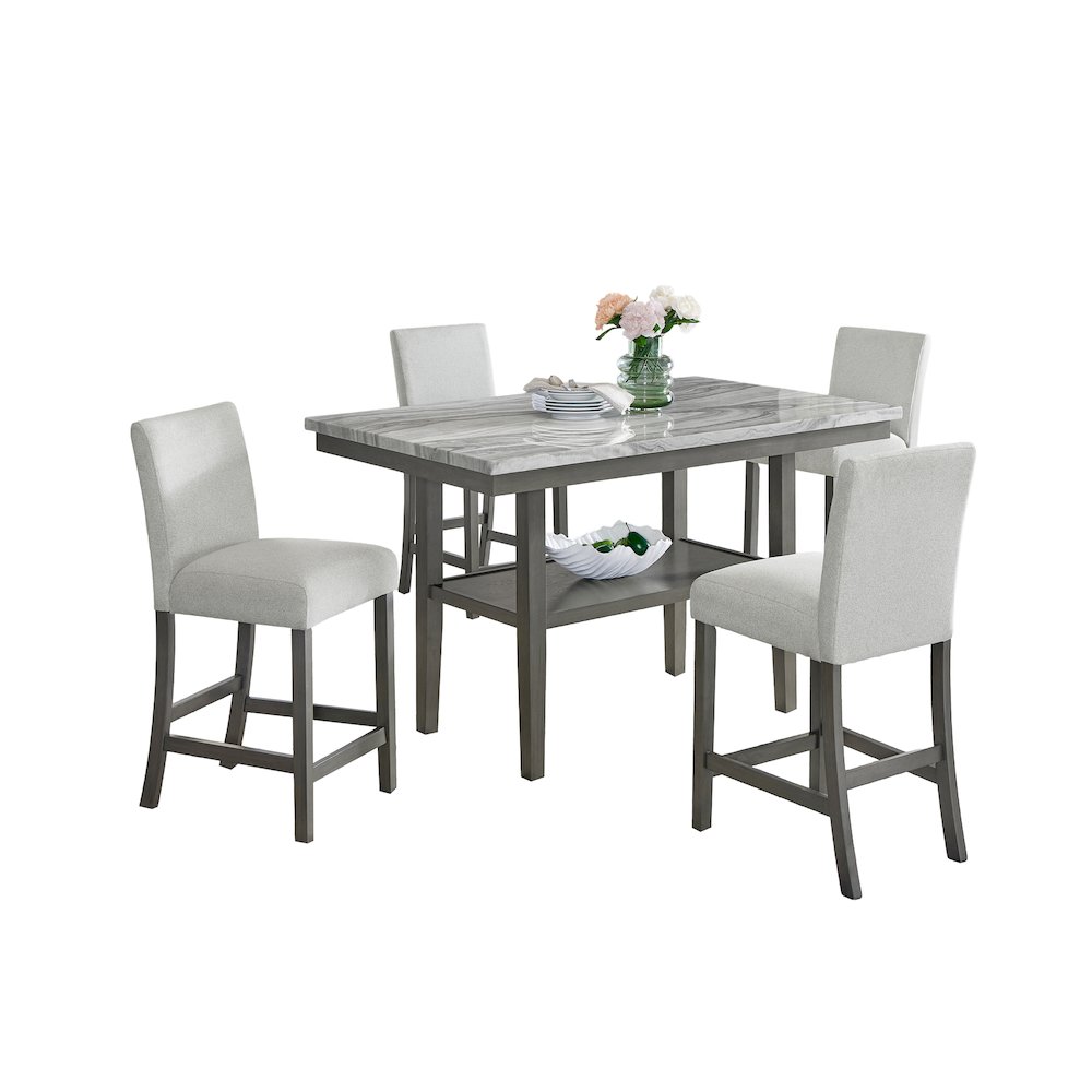 Selena 5-Piece 60" Rectangular Gray Faux Marble Counter Dining Set