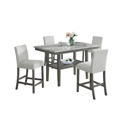 Selena 5-Piece 60" Rectangular Gray Faux Marble Counter Dining Set