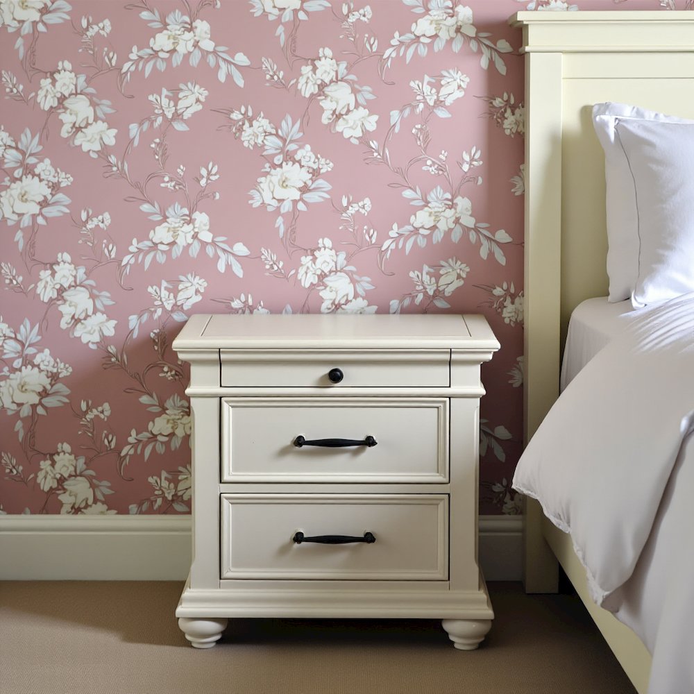 White 3-Drawer Nightstand with USB Ports