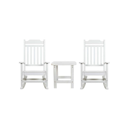 Set of 2 All-Weather Poly Resin Rocking Chairs with Accent Side Table in White