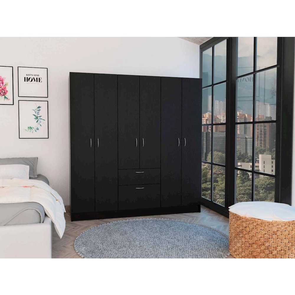 Mitu six Doors Armoire Black / White MDF