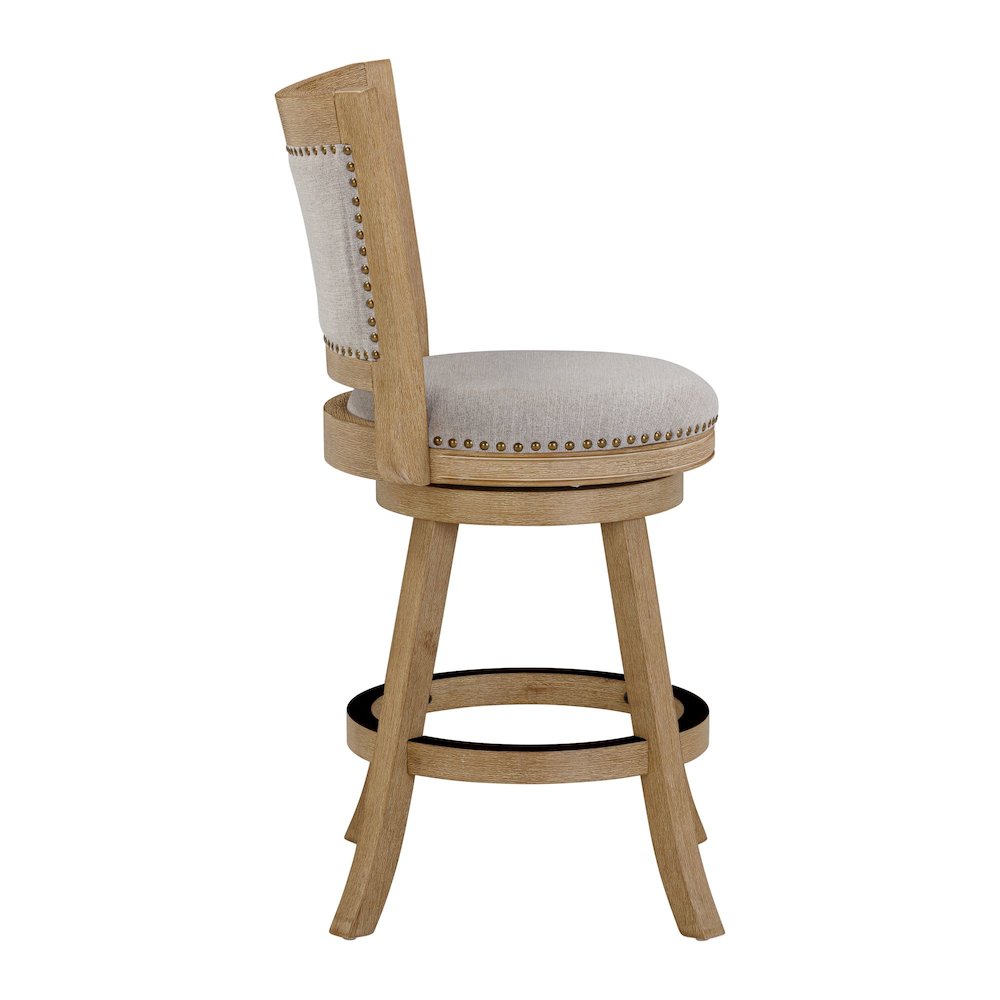 Melrose Grey Fabric Swivel Counter Stool - Driftwood Wire-Brush Finish