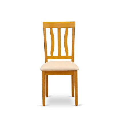 Antique Dining Chairs - Linen Fabric Upholstered Wooden Chairs, Set of 2