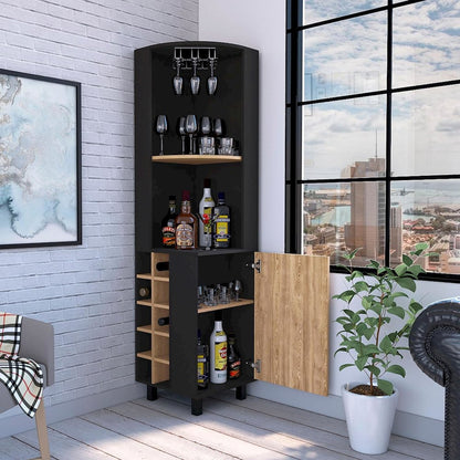 Kaia Corner Bar Cabinet Black / Pine MDF