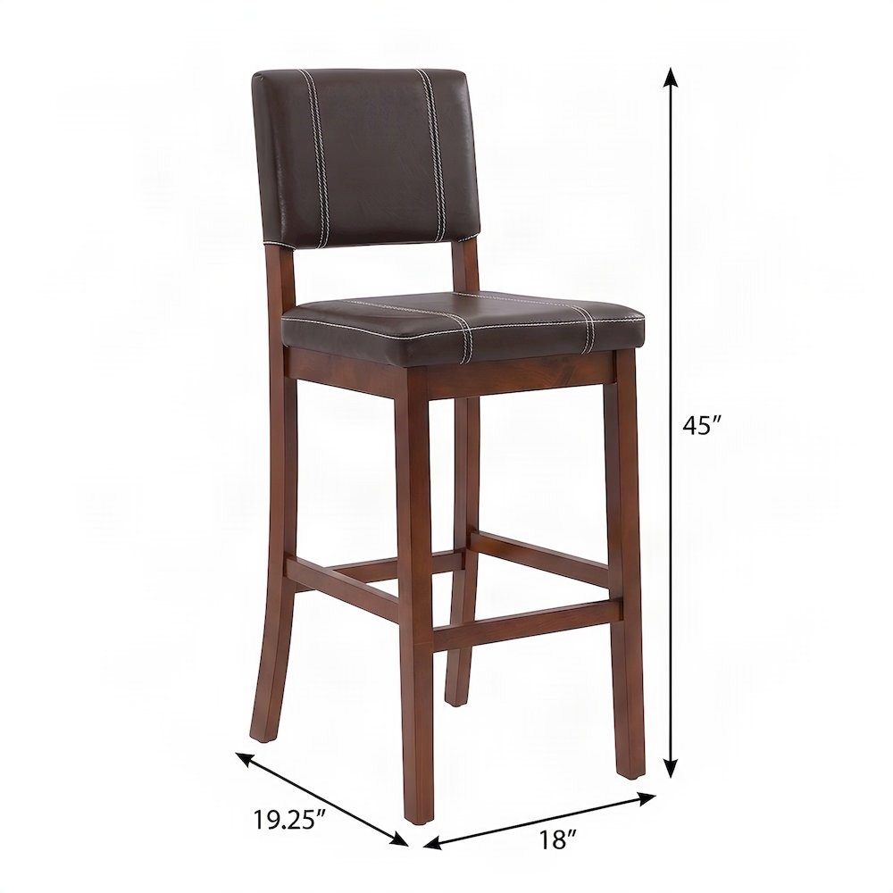 Mid-Century Faux Leather Bar Stool, Solid Hardwood Frame, Brown