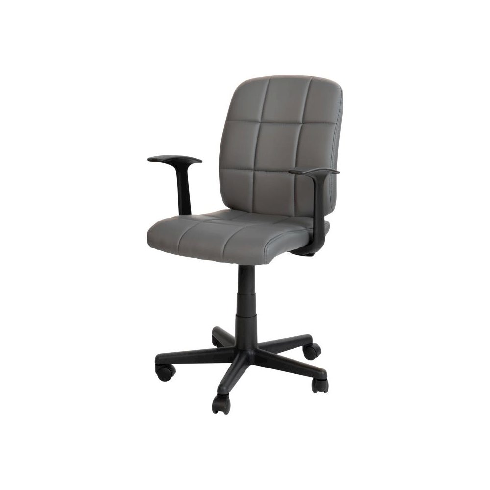 Mid-Back Gray Quilted Vinyl Swivel Task Office Chair with Arms
