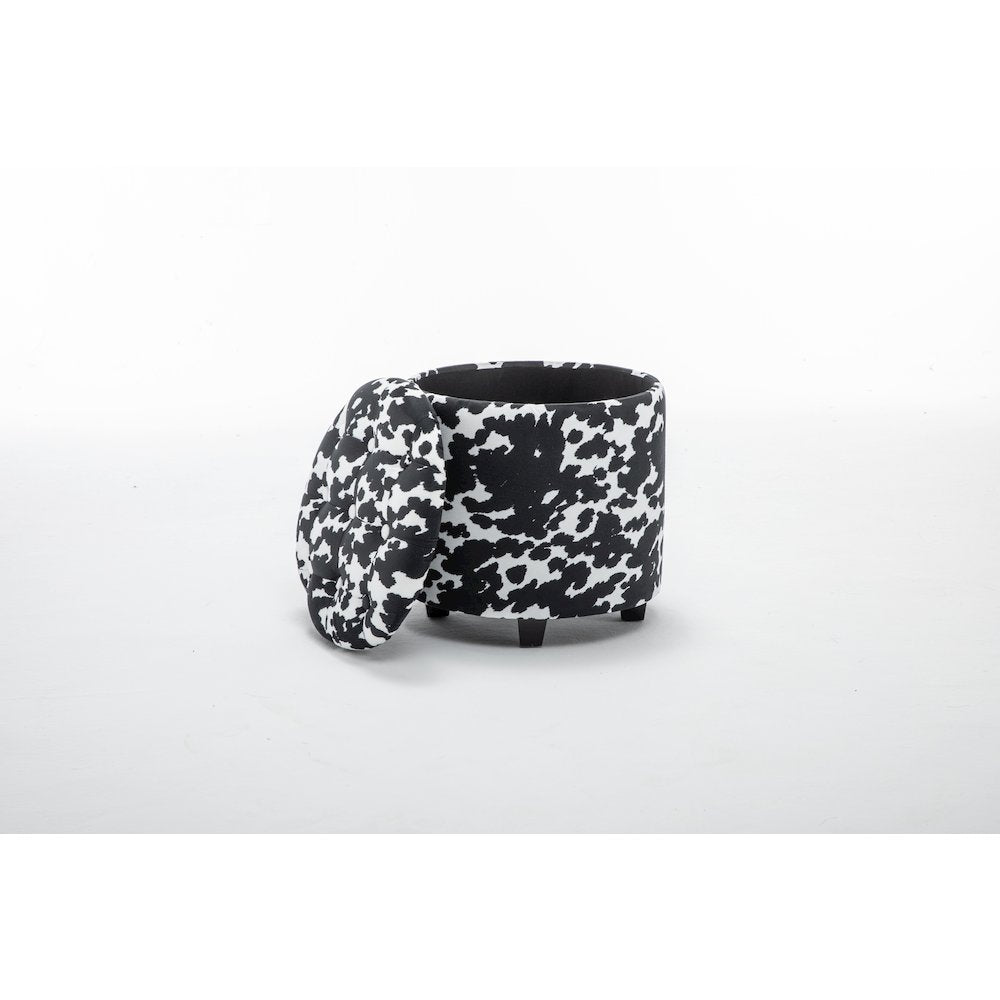 Round Black and White Sorage Cow Print Storage Ottoman Stool