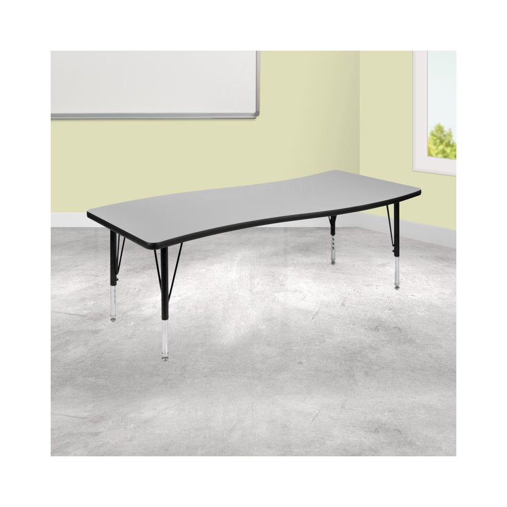26"W x 60"L Rectangular Wave Flexible Collaborative Grey Thermal Laminate Activity Table - Height Adjustable Short Legs