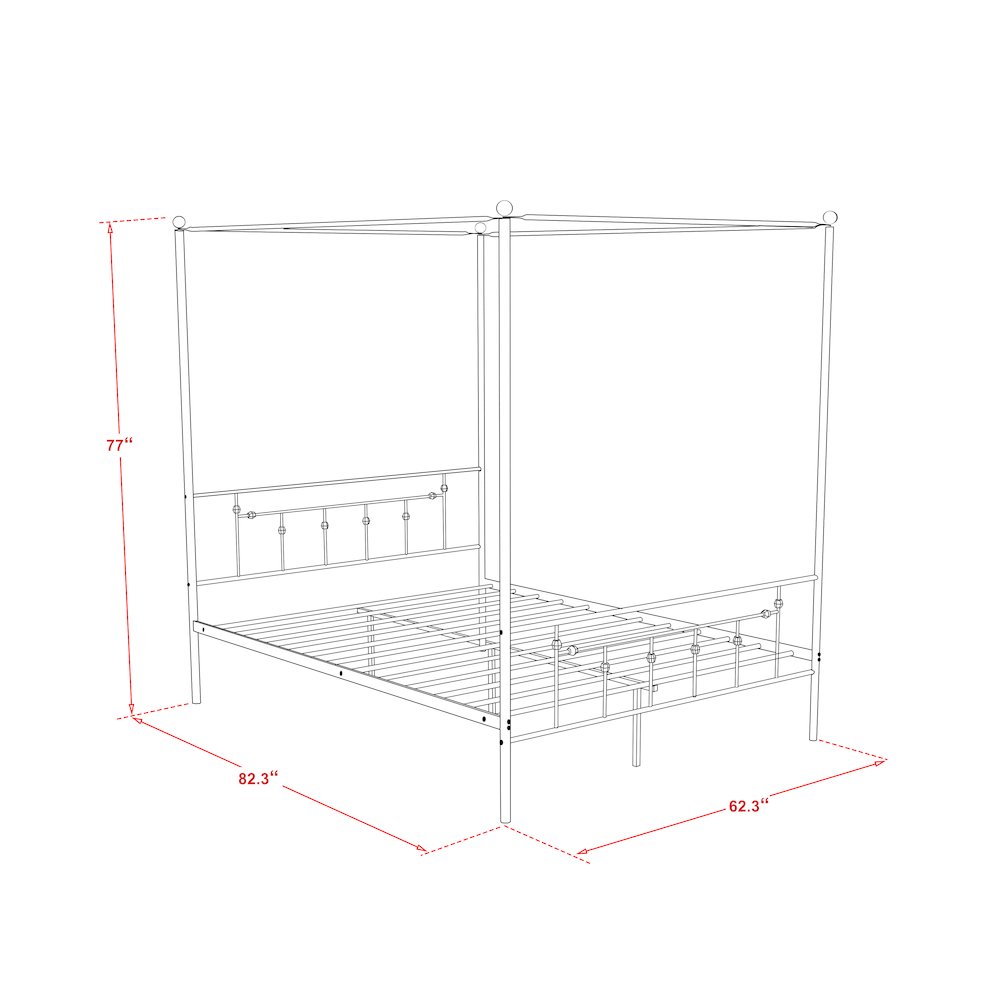 ATQCBLK Anniston Canopy Bed with Deluxe Style Headboard and Footboard - Luxurious Metal Frame in Powder Coating Black