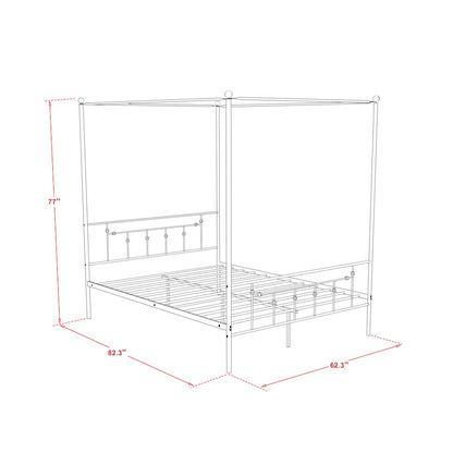 ATQCBLK Anniston Canopy Bed with Deluxe Style Headboard and Footboard - Luxurious Metal Frame in Powder Coating Black