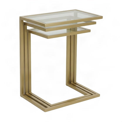 FurniFact Nesting Tables with Tempered-Glass Top and Gold Base, Clear, Gold