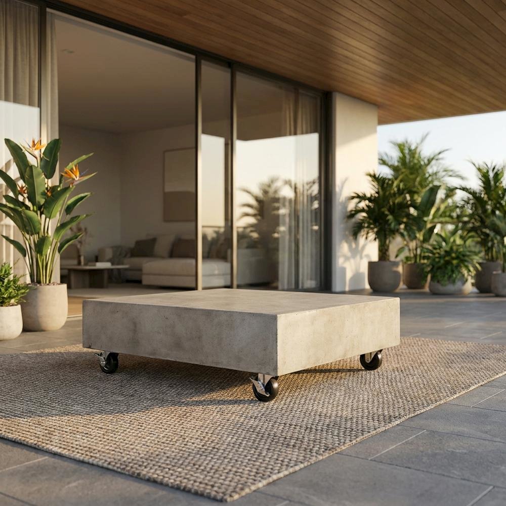 Concrete Coffee Table with Casters, 9.84-Inch Height