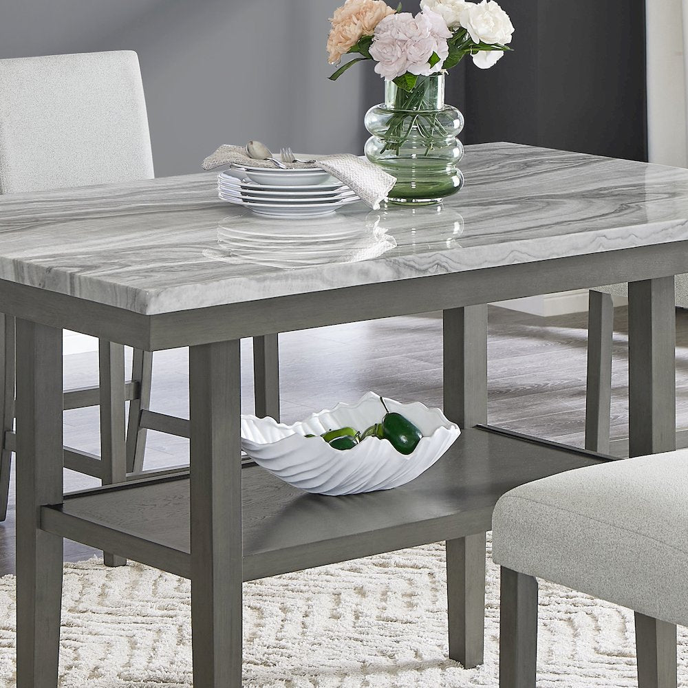 Selena 60" Rectangular Gray Faux Marble Counter Height Table
