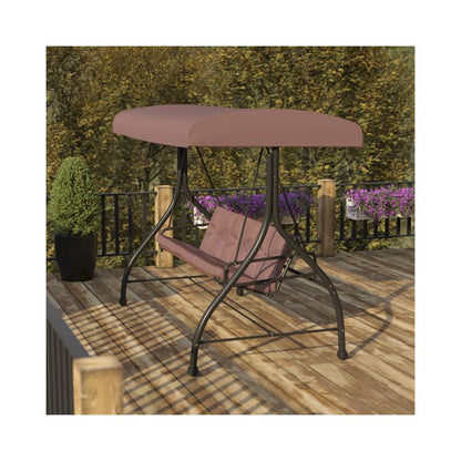3-Seat Outdoor Steel Converting Patio Swing Canopy Hammock with Cushions / Outdoor Swing Bed (Brown)