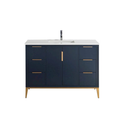 Divani 48'' Gloss Blue Vanity W/ Quartz Counter Top (Back Splash Free)