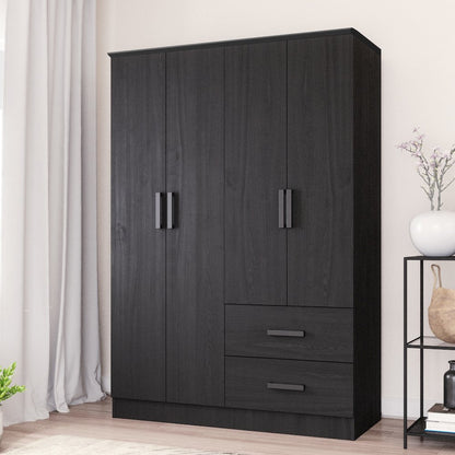 Better Home Products Luna Modern Wood 4 Doors 2 Drawers Armoire in Black