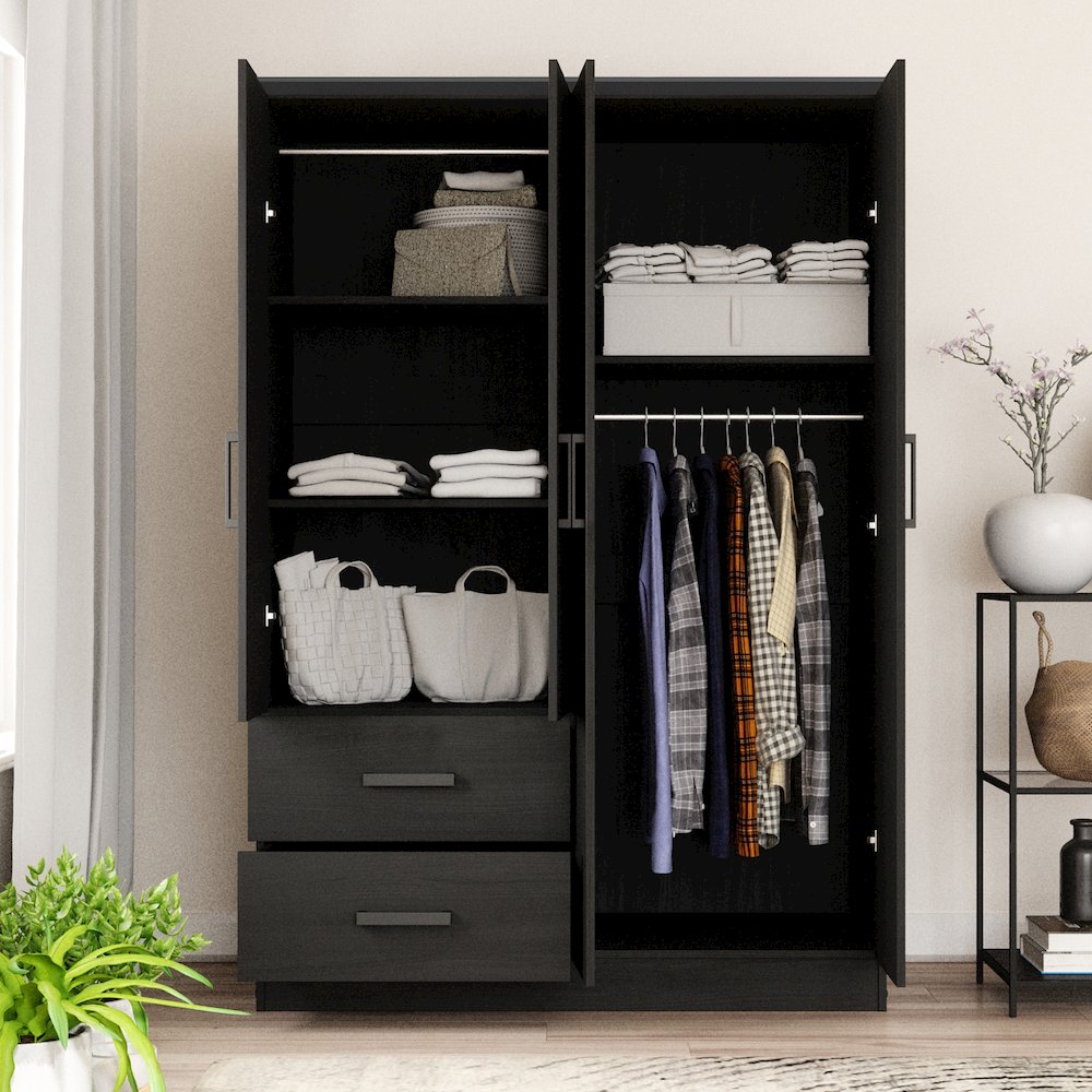 Better Home Products Luna Modern Wood 4 Doors 2 Drawers Armoire in Black