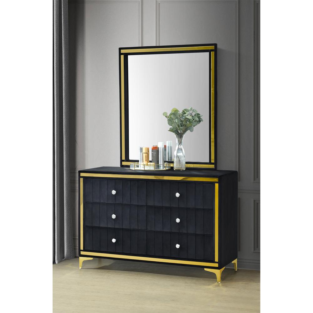 Velvet 6 Drawer Dresser with Gold Legs and Trim