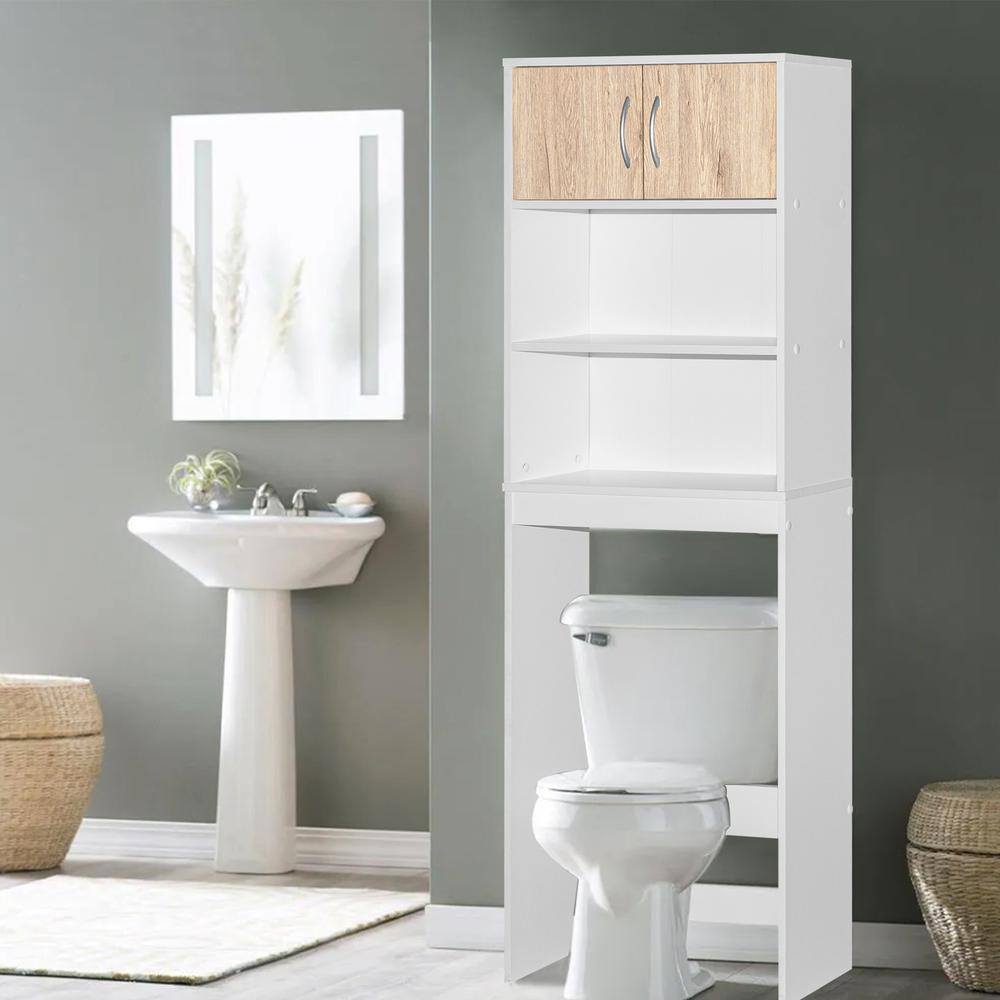 Better Home Products Ace Over-the-Toilet Storage Rack in White & Natural Oak