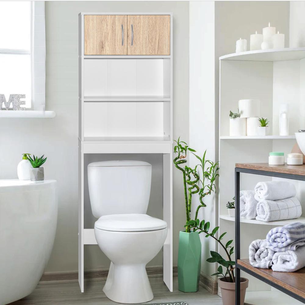 Better Home Products Ace Over-the-Toilet Storage Rack in White & Natural Oak