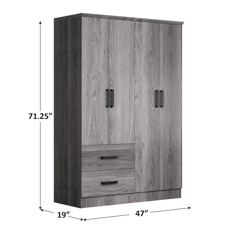 Better Home Products Luna Modern Wood 4 Doors 2 Drawers Armoire in Gray