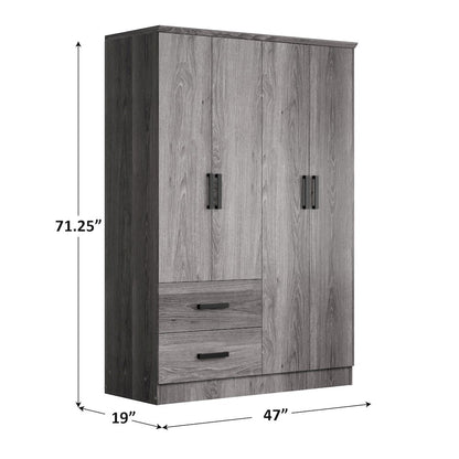 Better Home Products Luna Modern Wood 4 Doors 2 Drawers Armoire in Gray