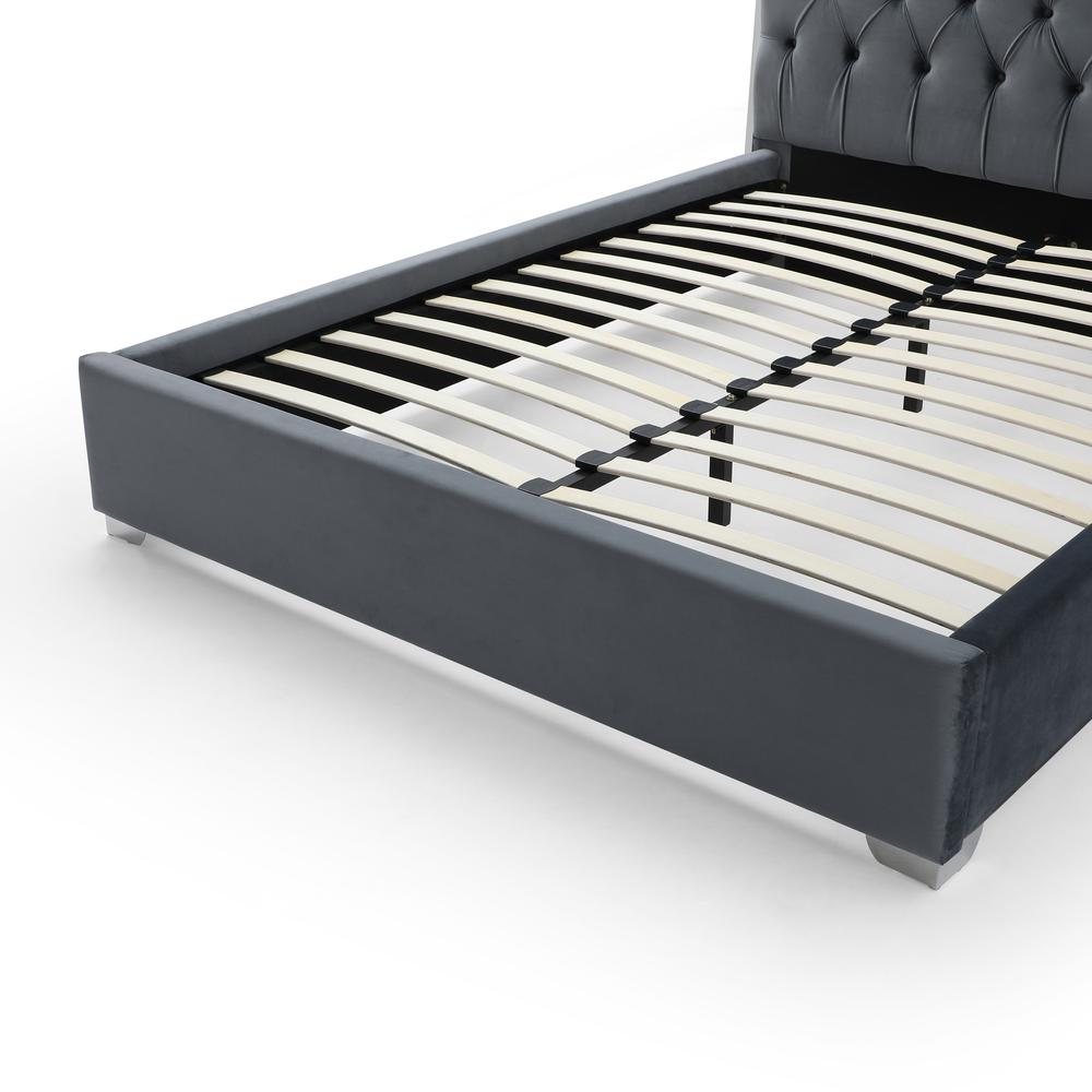 Better Home Products Sophia Velvet King Bed with Silver Metal Frame in Gray