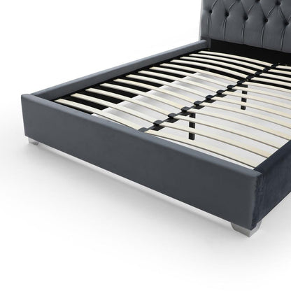 Better Home Products Sophia Velvet King Bed with Silver Metal Frame in Gray