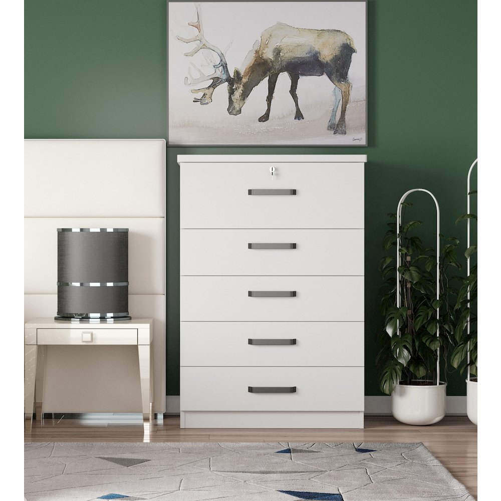 Jumbo 5 Drawers Chest in White Color