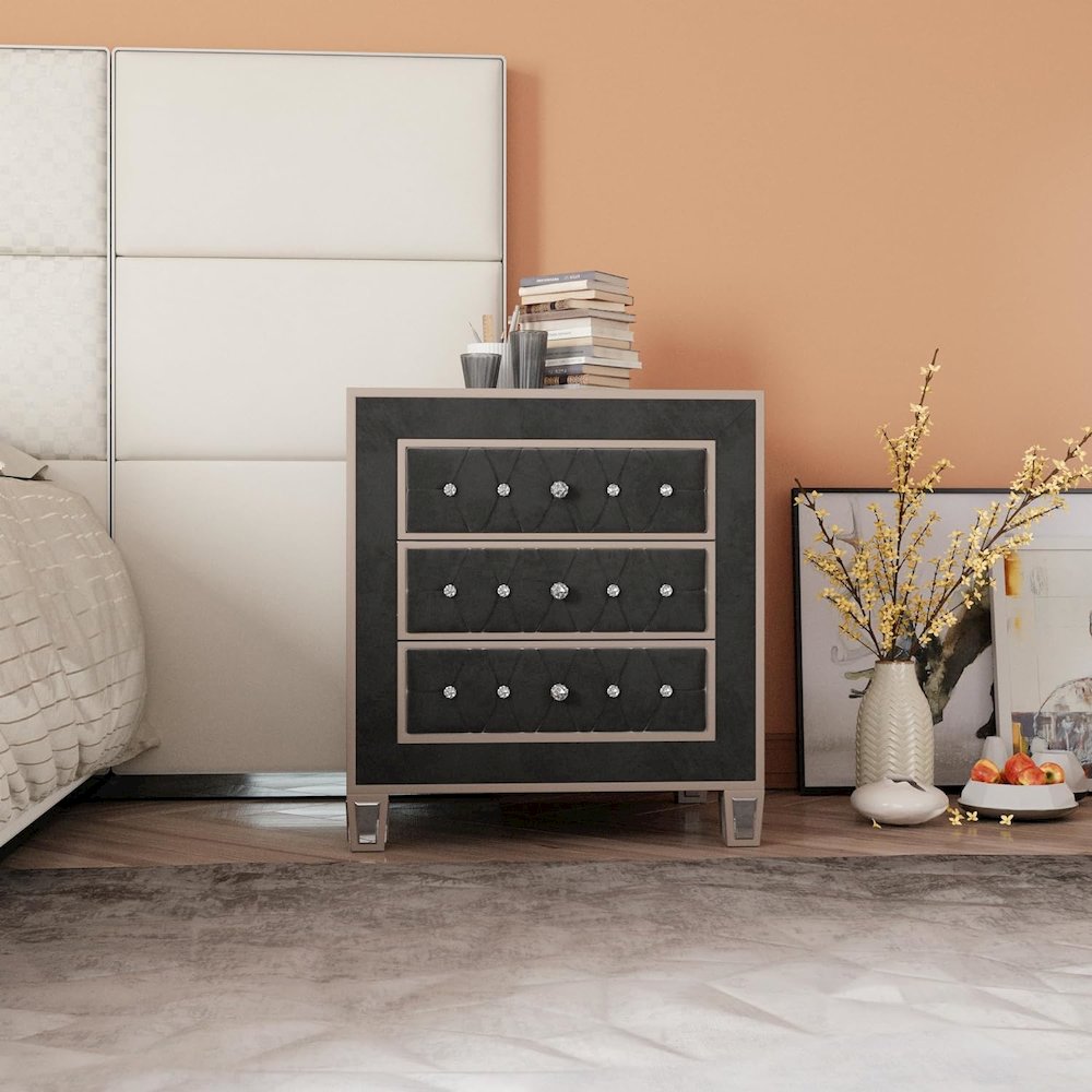 Woodpeckers Furniture And Mattress Mirrored Velvet Night Stand (Pink)