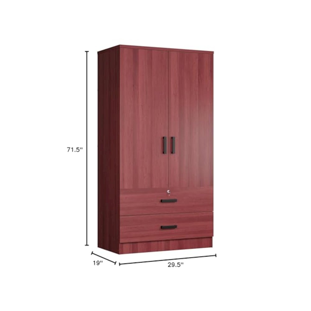Woodpeckers Furniture And Mattress 2-Door Closet with 2-Drawers (Mahogany)