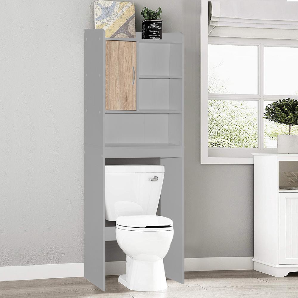 Better Home Products Ace Over-the-Toilet Storage Cabinet in Light Gray & Natural Oak