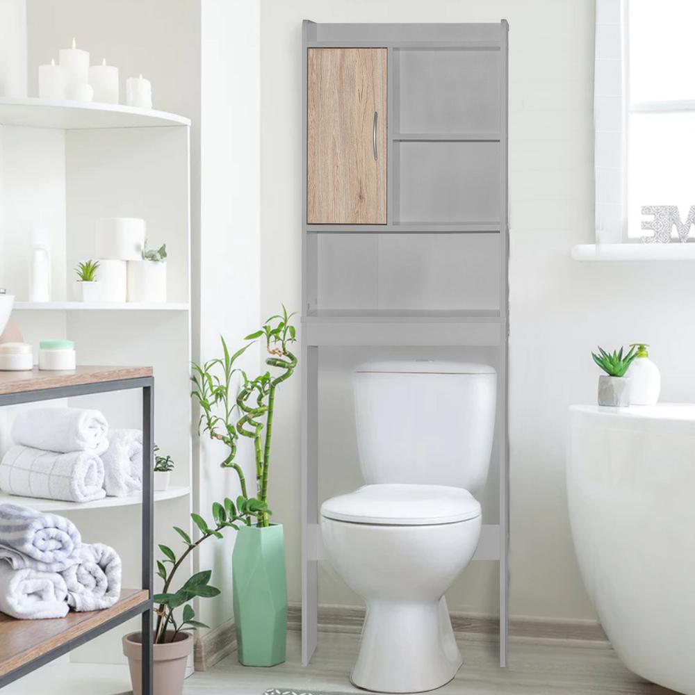 Better Home Products Ace Over-the-Toilet Storage Cabinet in Light Gray & Natural Oak