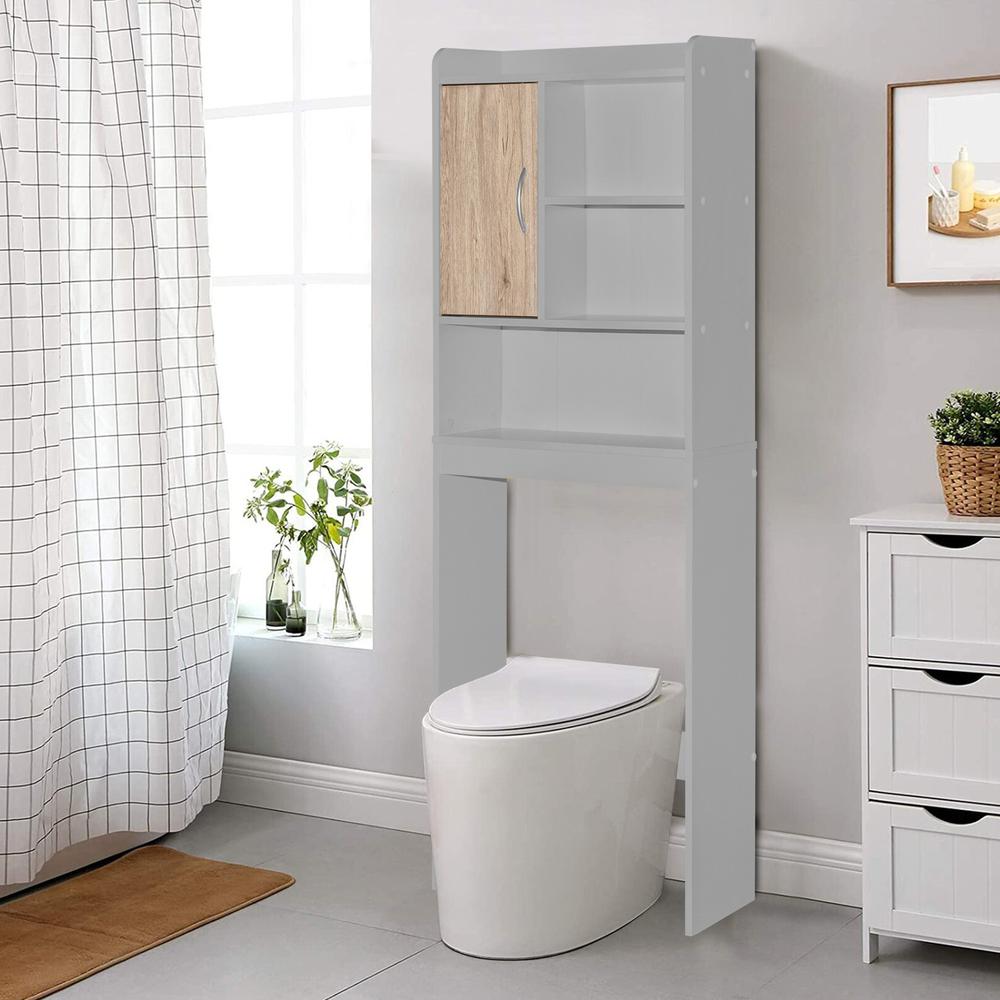 Better Home Products Ace Over-the-Toilet Storage Cabinet in Light Gray & Natural Oak