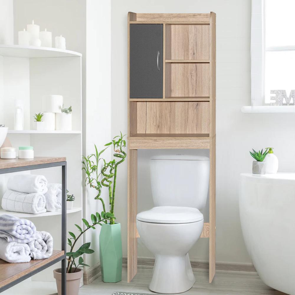 Better Home Products Ace Over-the-Toilet Storage Cabinet in Natural Oak & Dark Gray
