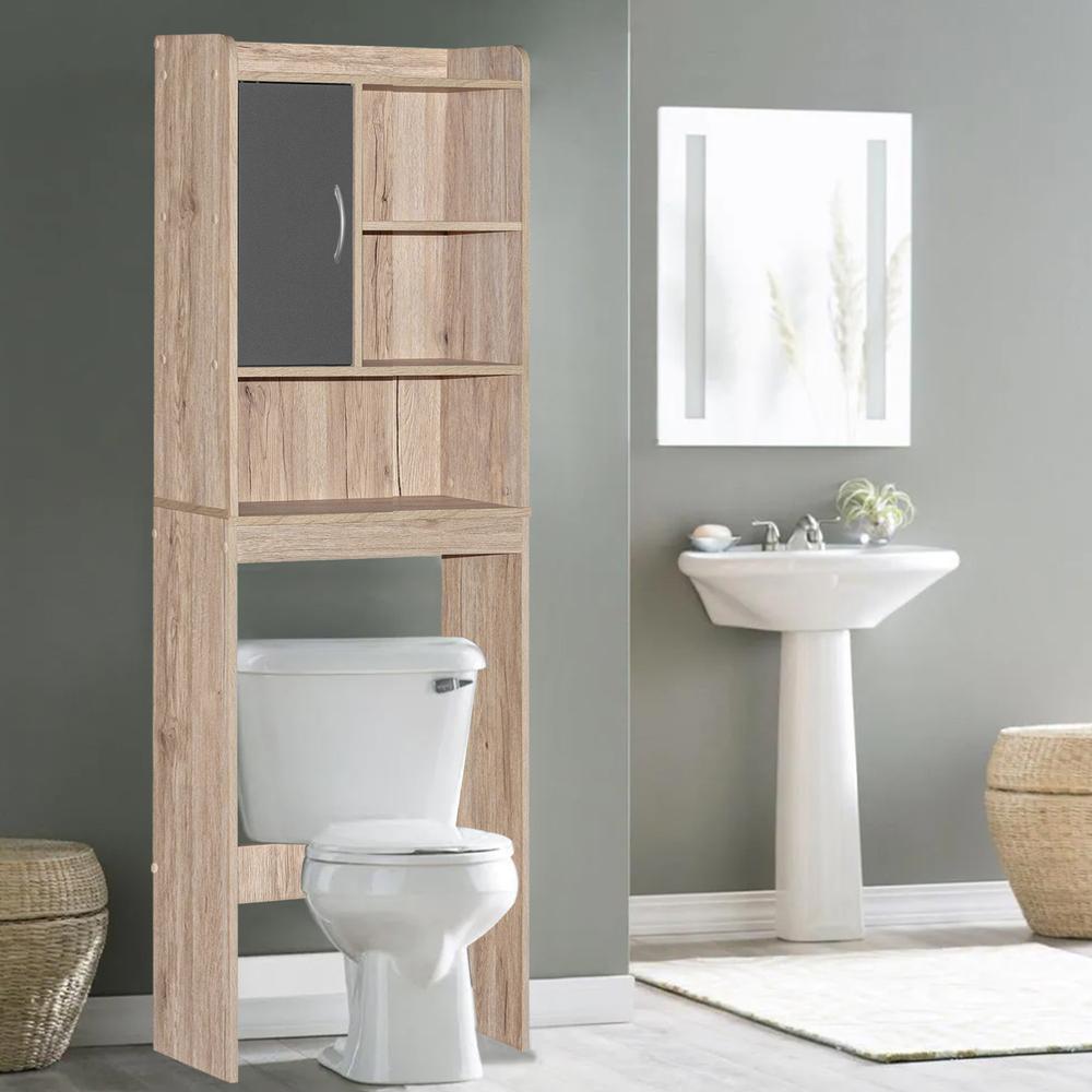 Better Home Products Ace Over-the-Toilet Storage Cabinet in Natural Oak & Dark Gray