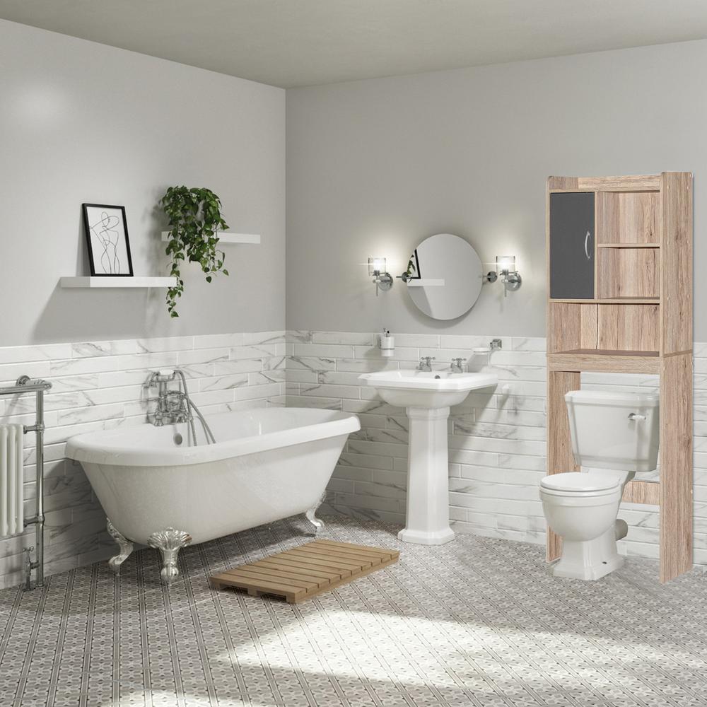 Better Home Products Ace Over-the-Toilet Storage Cabinet in Natural Oak & Dark Gray