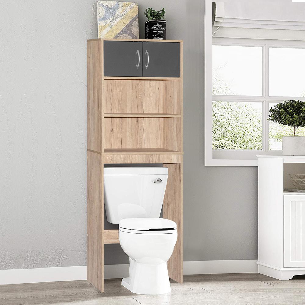 Better Home Products Ace Over-the-Toilet Storage Rack in Natural Oak & Dark Gray