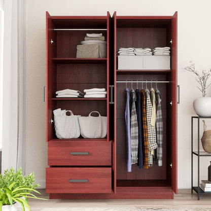 Better Home Products Luna Modern Wood 4 Doors 2 Drawers Armoire in Mahogany