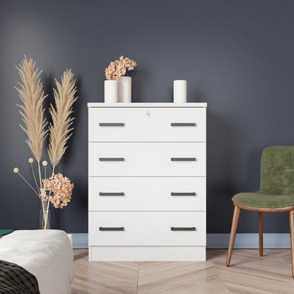 WPfurniture 4 Drawer Chest Wooden Dresser with Lock (White)