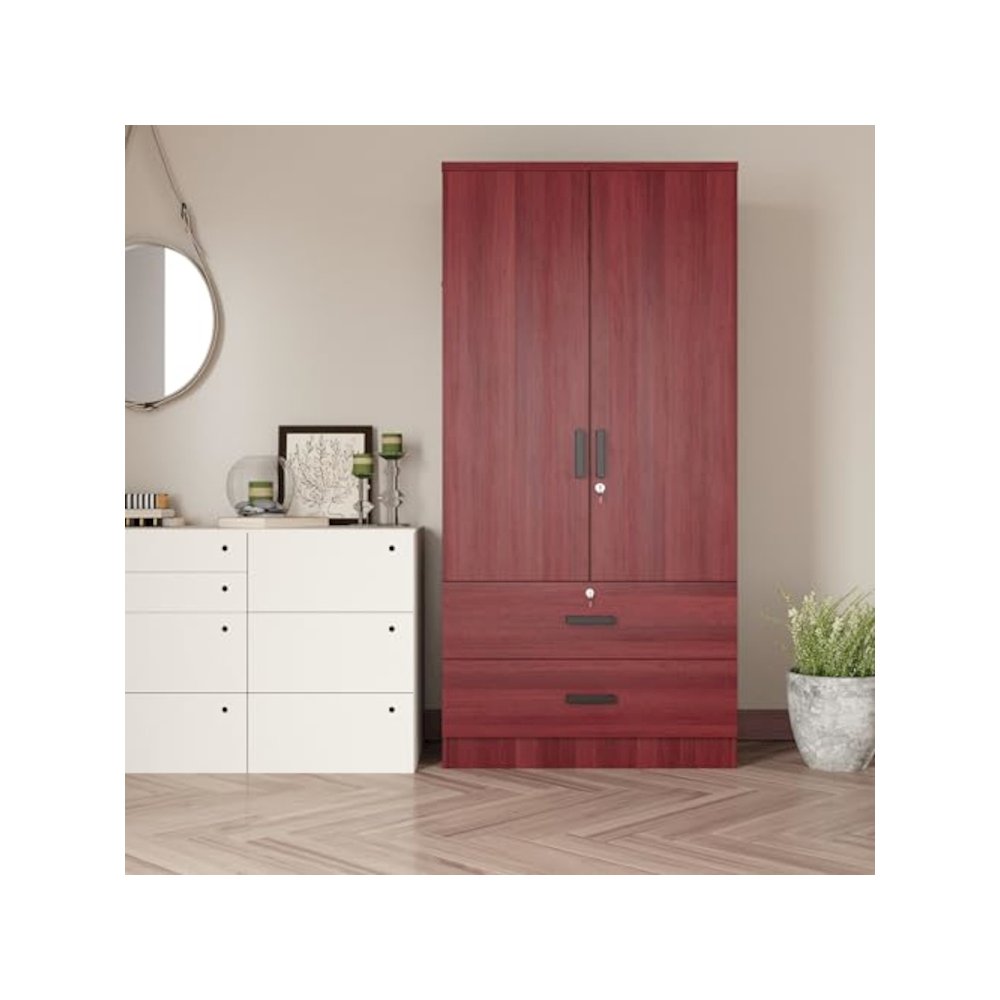 Woodpeckers Furniture And Mattress 2-Door Closet with 2-Drawers (Mahogany)