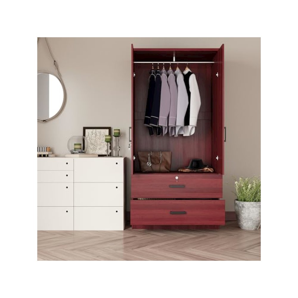 Woodpeckers Furniture And Mattress 2-Door Closet with 2-Drawers (Mahogany)