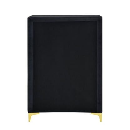 Upholstered 5-Drawer Chest Dresser with Gold Legs and Gold Trim