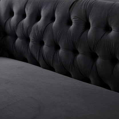 Luxe Velvet Sofa with Gold Legs, Gold Nail head Trim and Button-Tufted Design