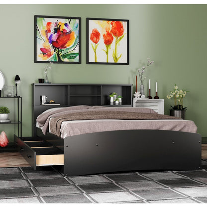 Captain Paltform Bed with 3 Drawers and Bookcase Headboard