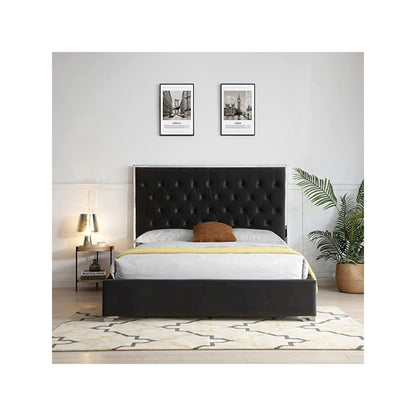 Sophia Velvet Queen Bed with Silver Metal Frame