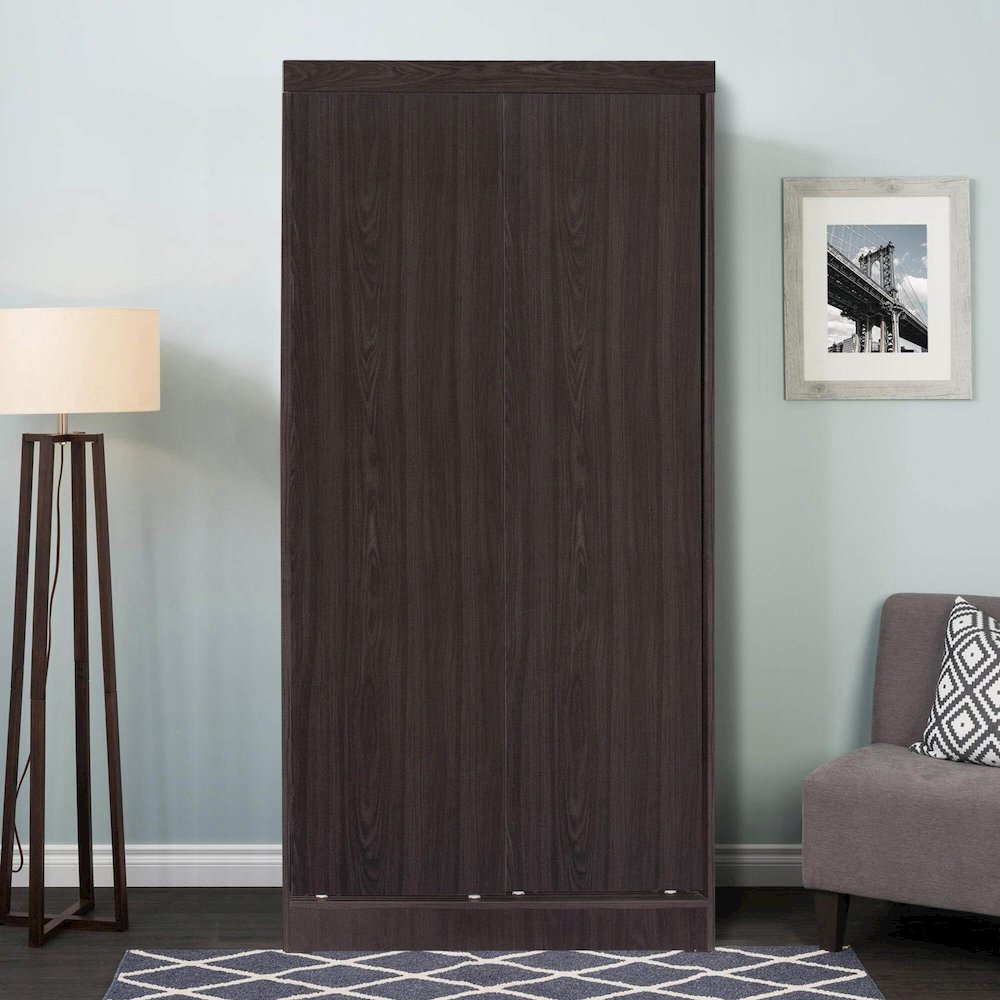Better Home Products Modern Wood Double Sliding Door Wardrobe in Tobacco