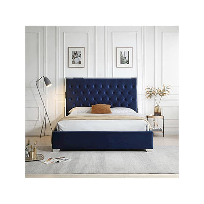 Sophia Velvet Queen Bed with Silver Metal Frame