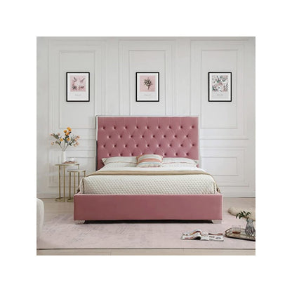 Sophia Velvet King Bed with Silver Metal Frame
